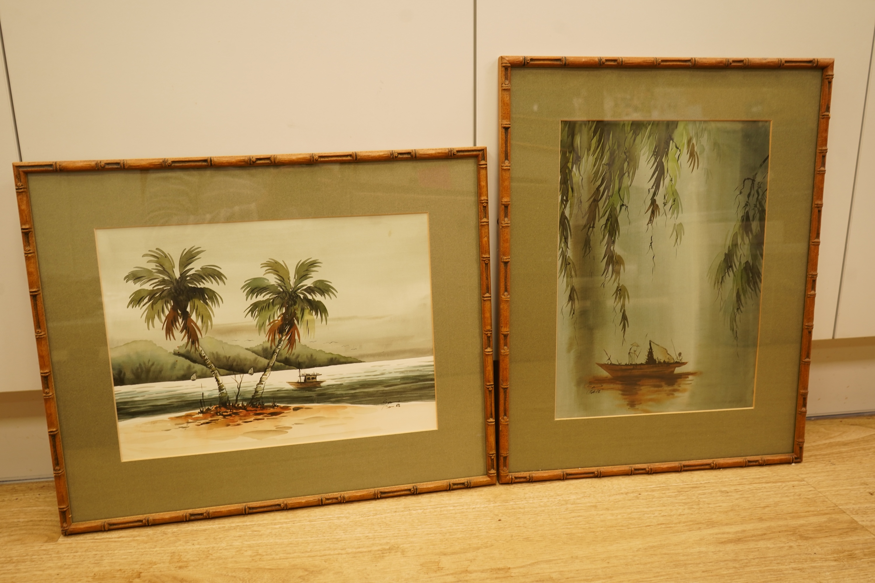 A collection of mostly prints and some watercolours to include an ink and watercolour, Coastal view with boats, Rye, Sussex street scene, Study of leaves and Study of birds, each framed